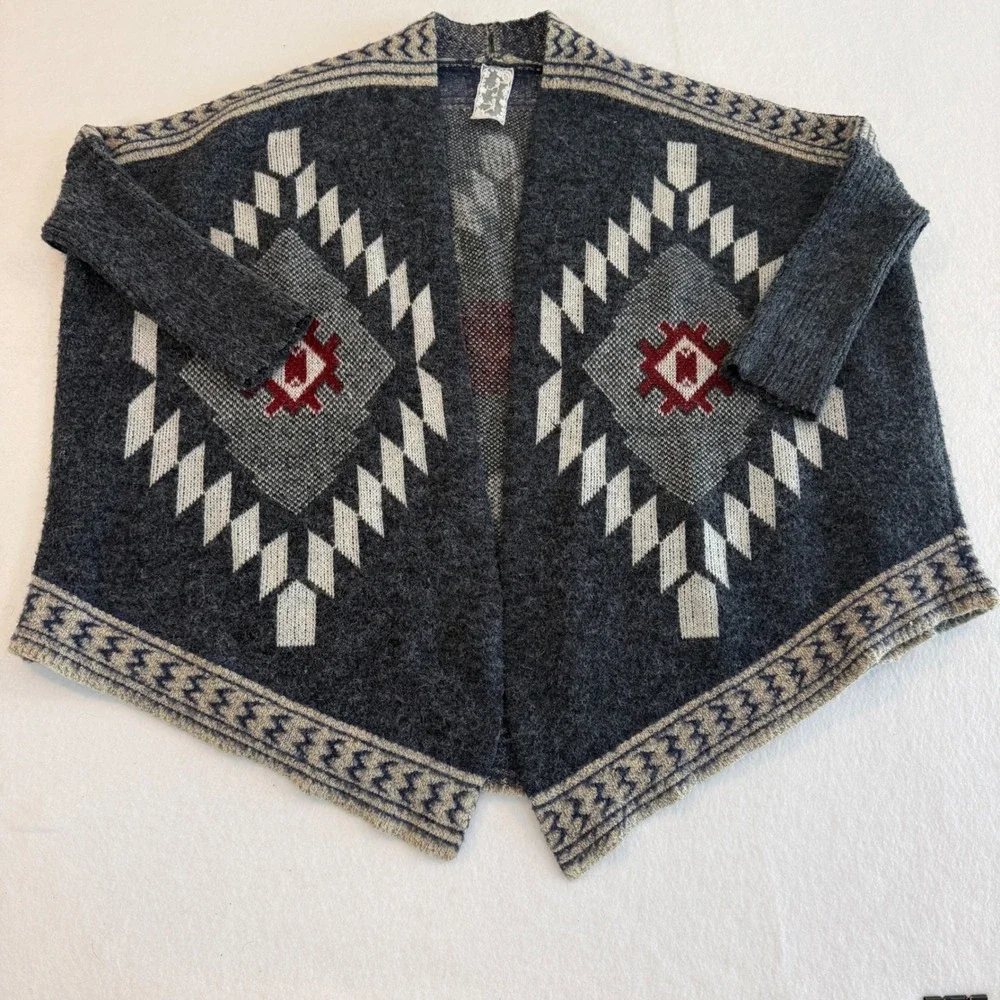 Sadie & Sage Boho Southwestern Geometric Cardigan‎ Women M/L Charcoal Grey